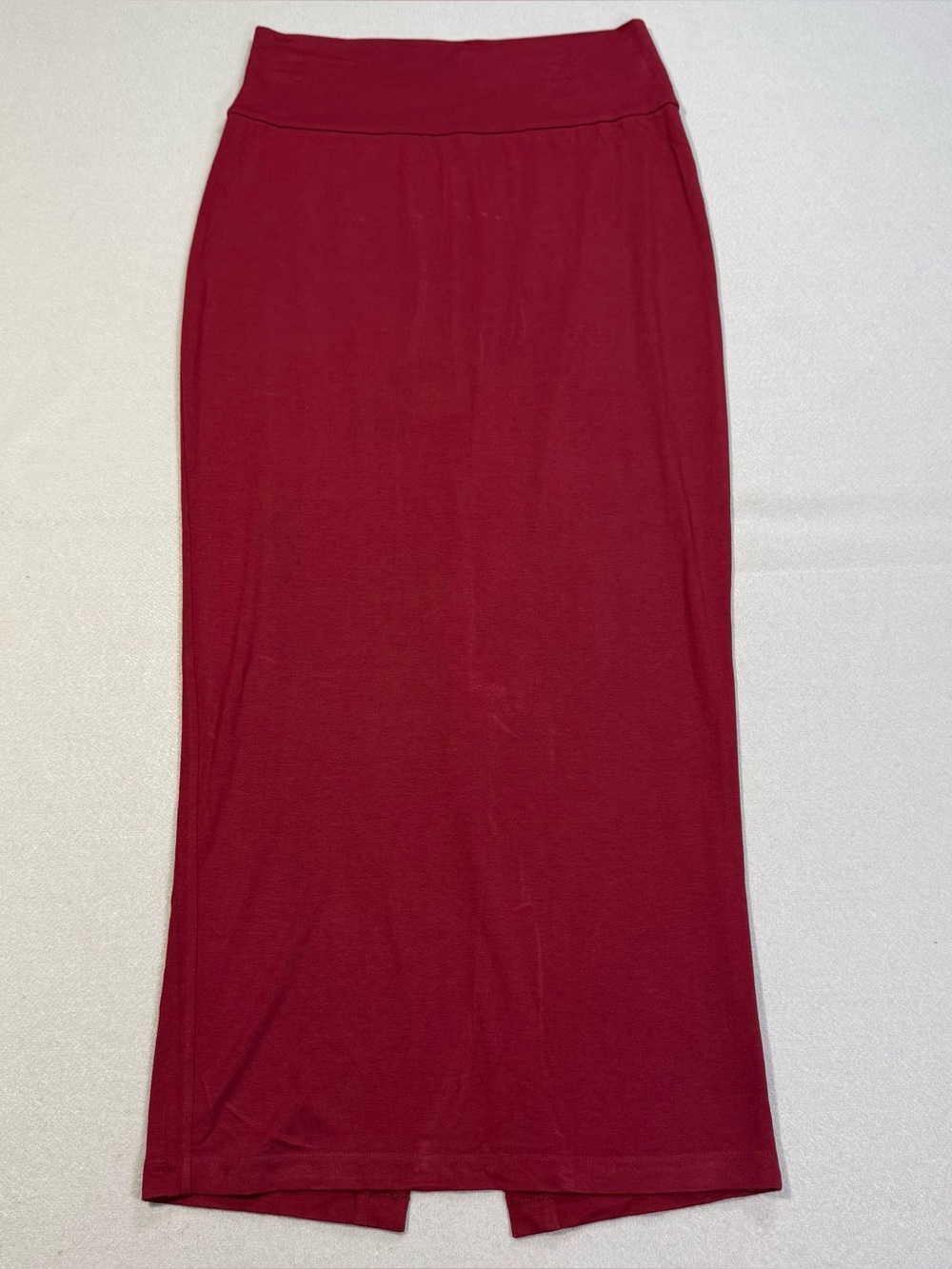 Eileen Fisher Burgundy Knit Maxi Skirt Women’s Small Pull On Stretch Back Slit